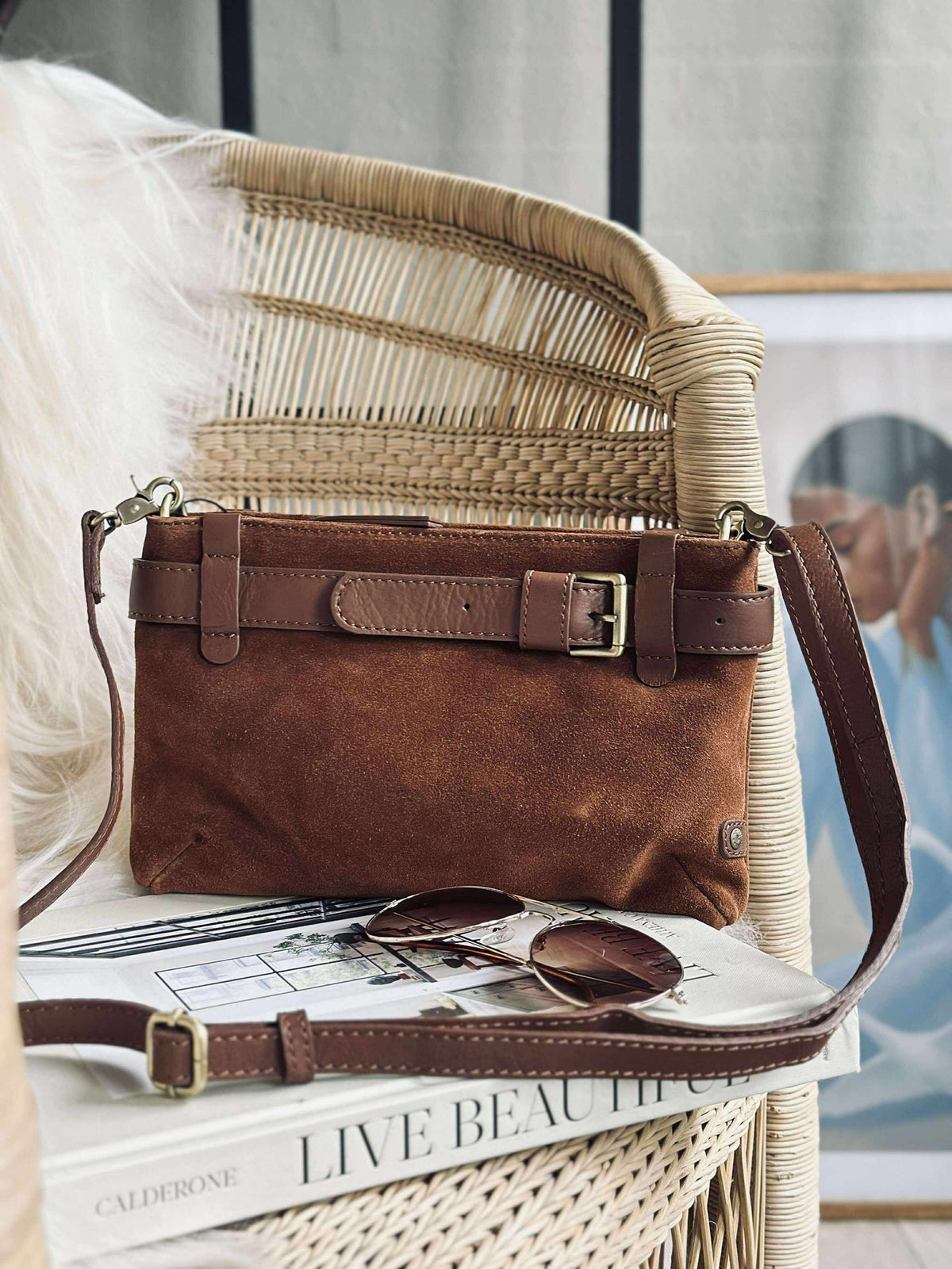 Clutch suède - Cognac