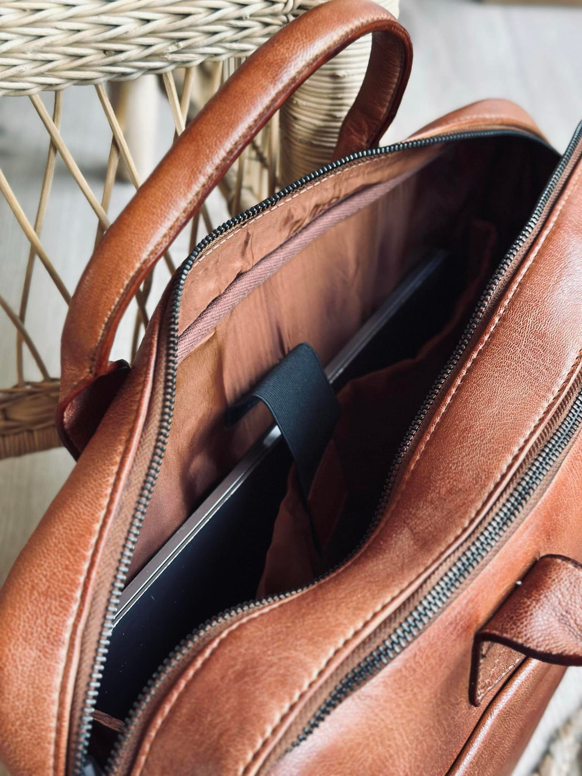 Laptoptas cognac
