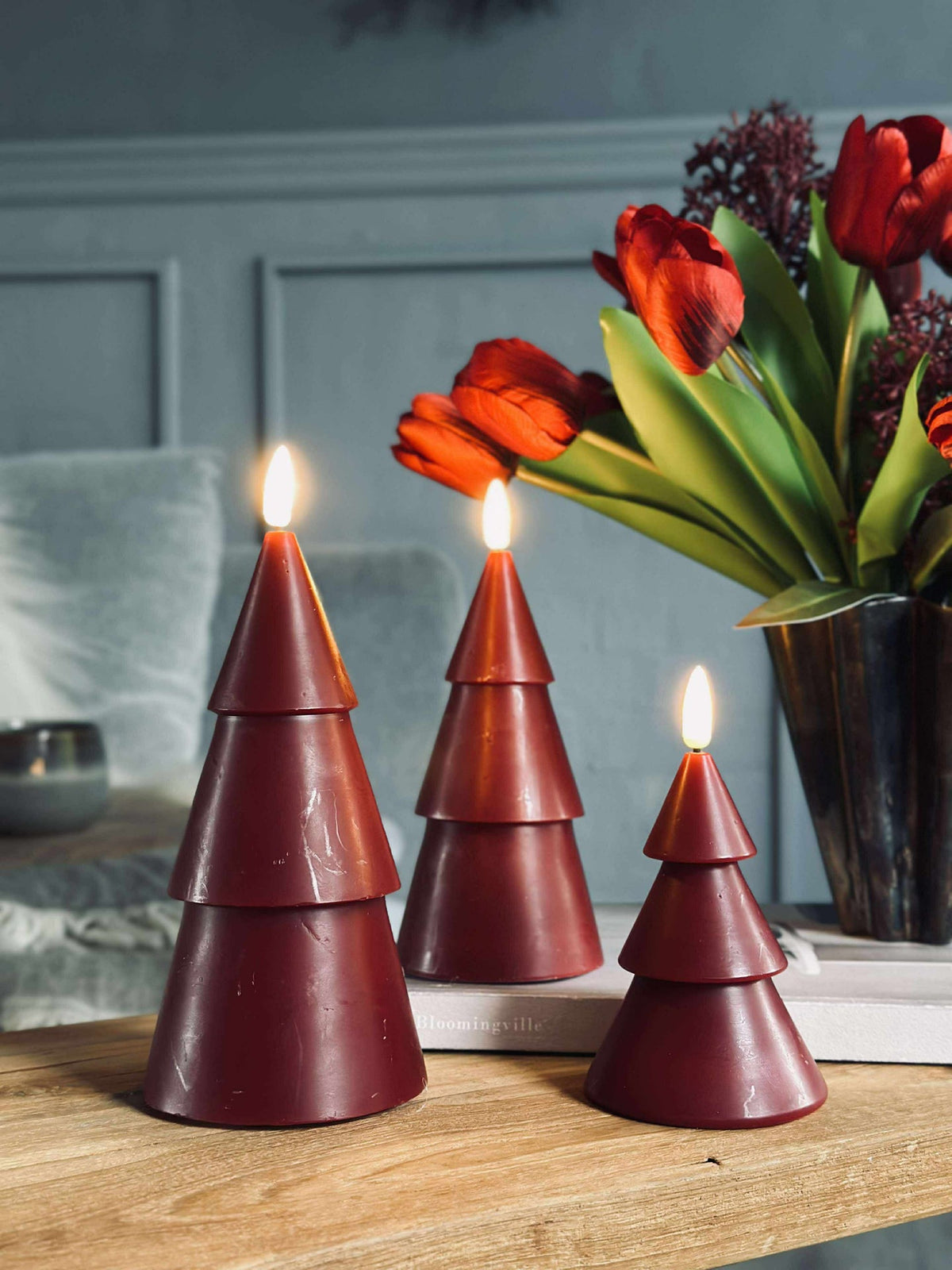 LED Kerstboom 3 stuks m. afstandsbediening Rood