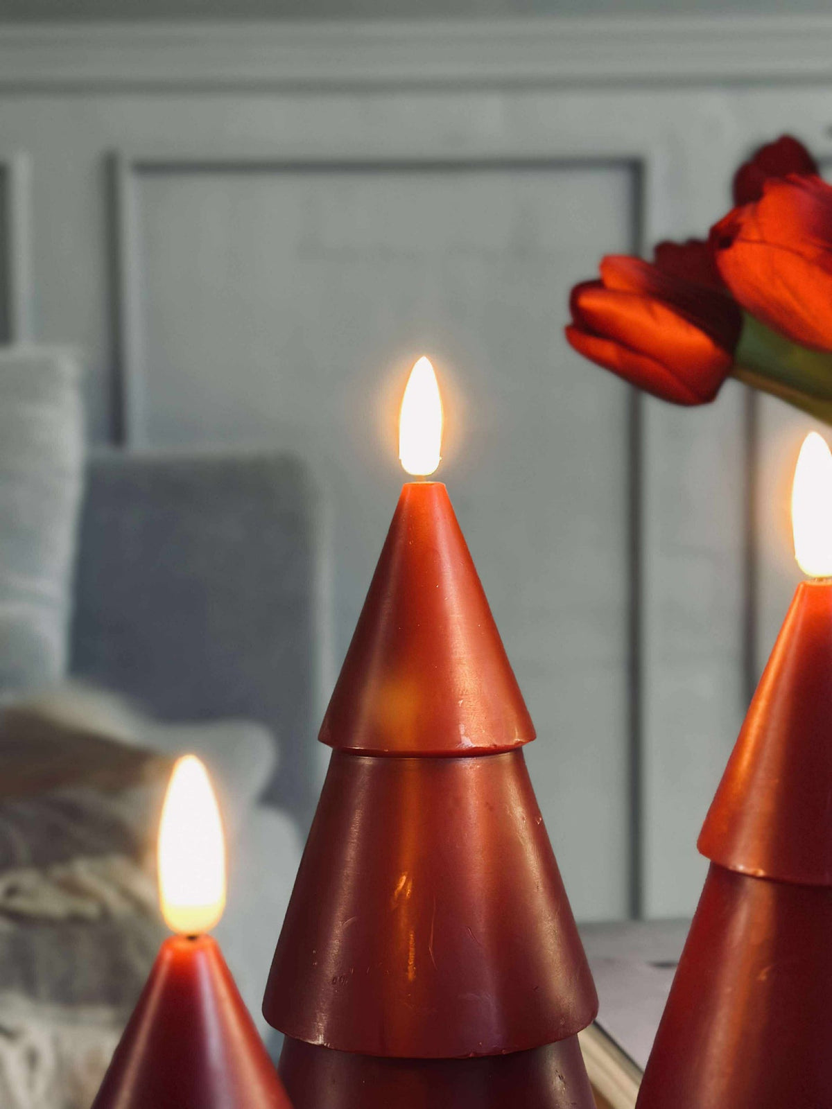 LED Kerstboom 3 stuks m. afstandsbediening Rood