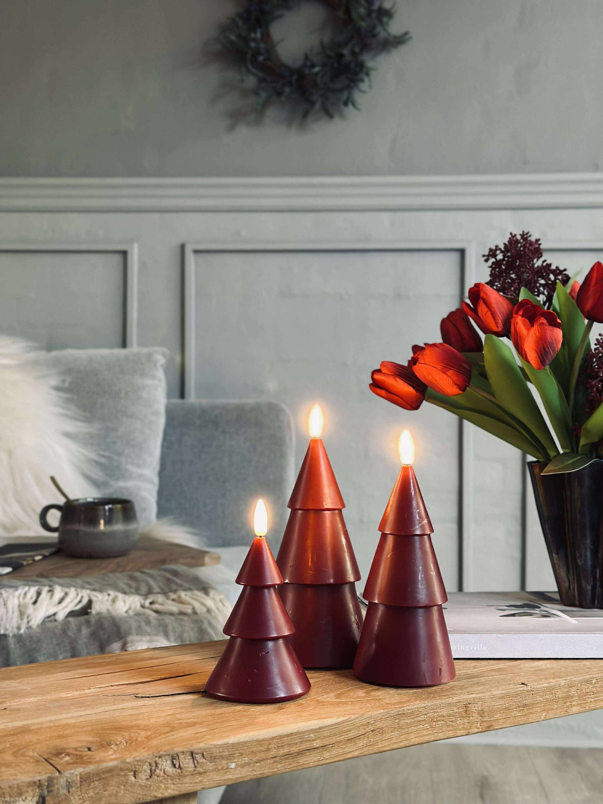 LED Kerstboom 3 stuks m. afstandsbediening Rood