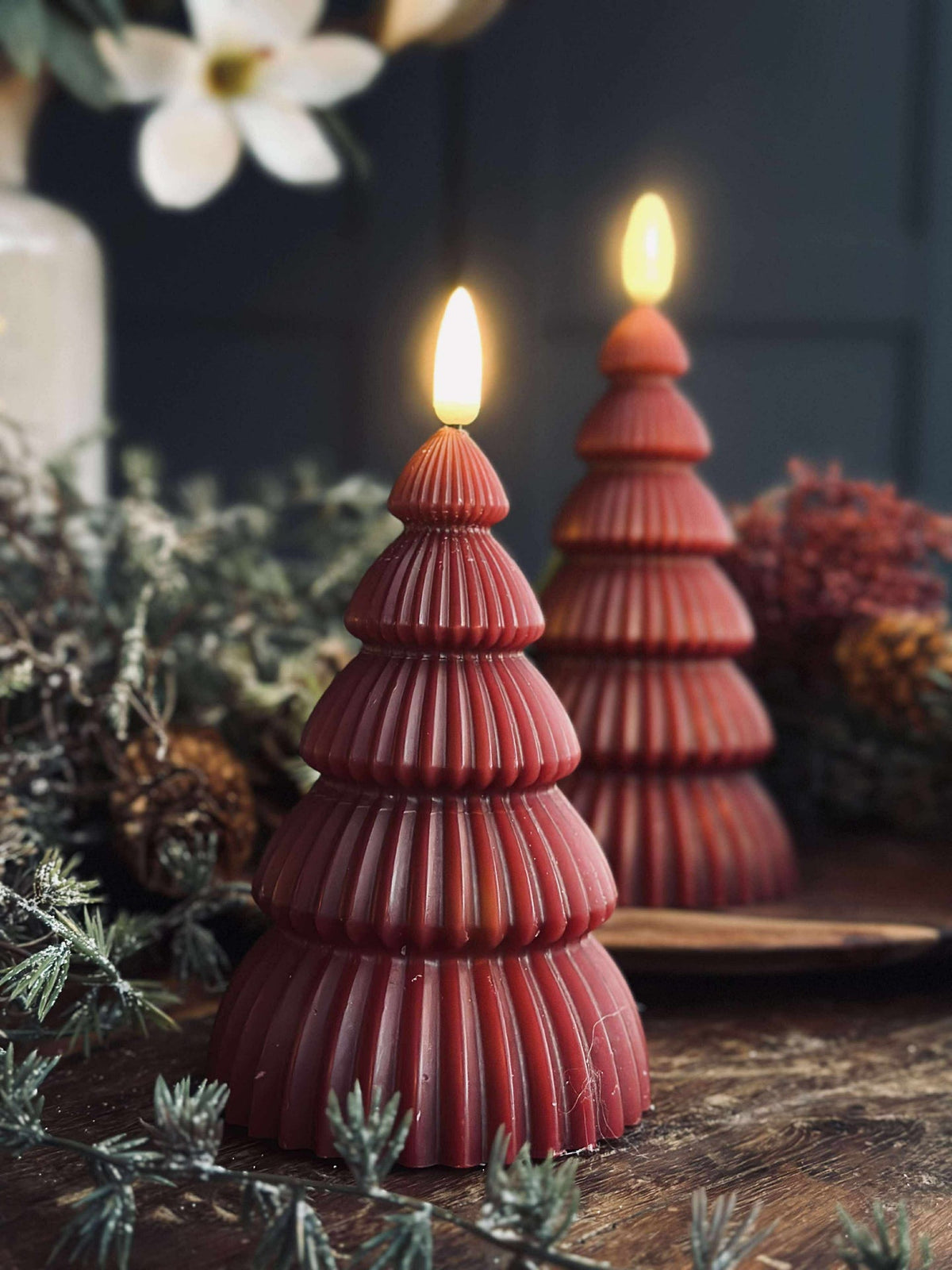 Kerstboom met led licht - Set van 2 stuks. Rood