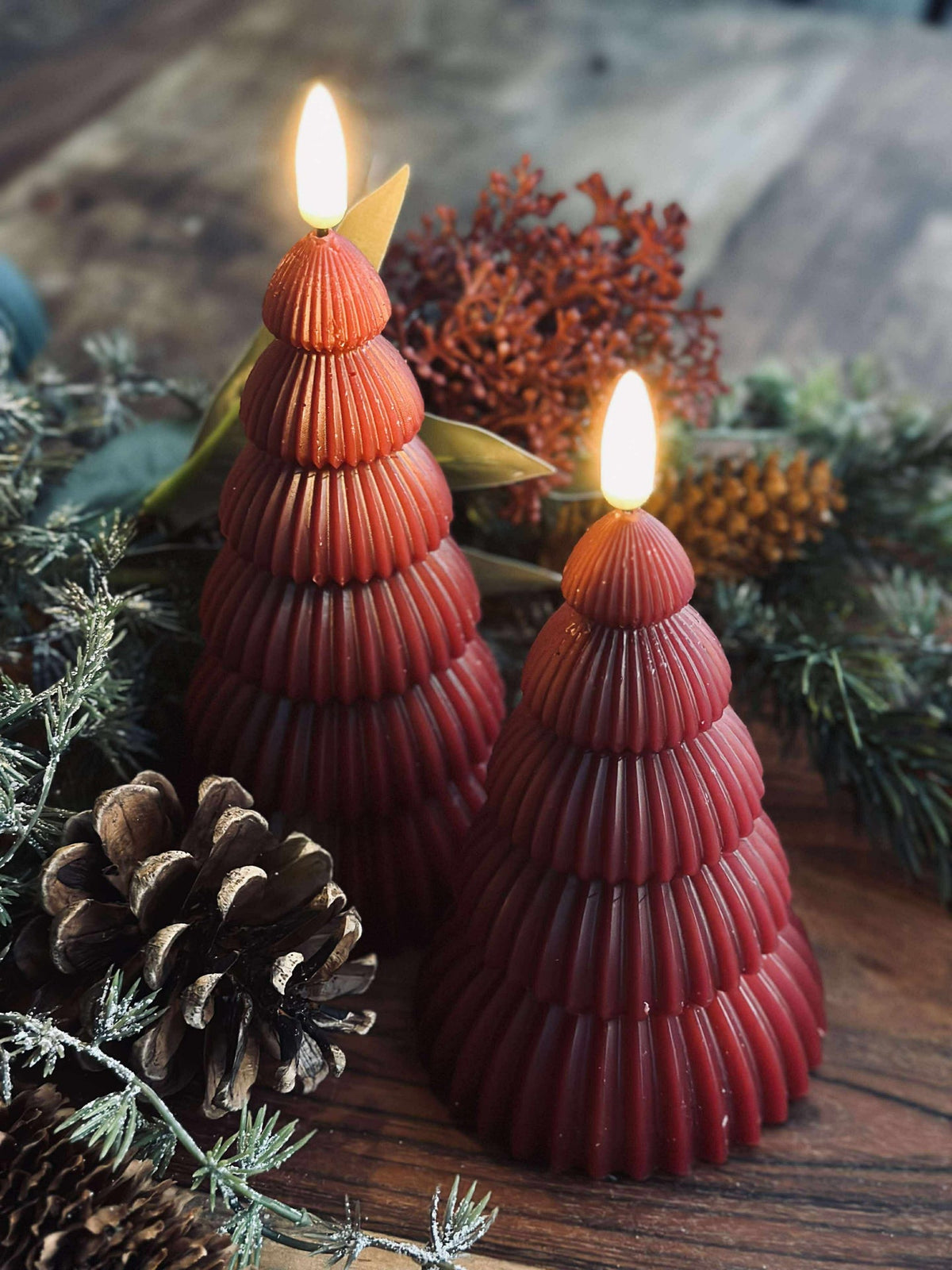 Kerstboom met led licht - Set van 2 stuks. Rood