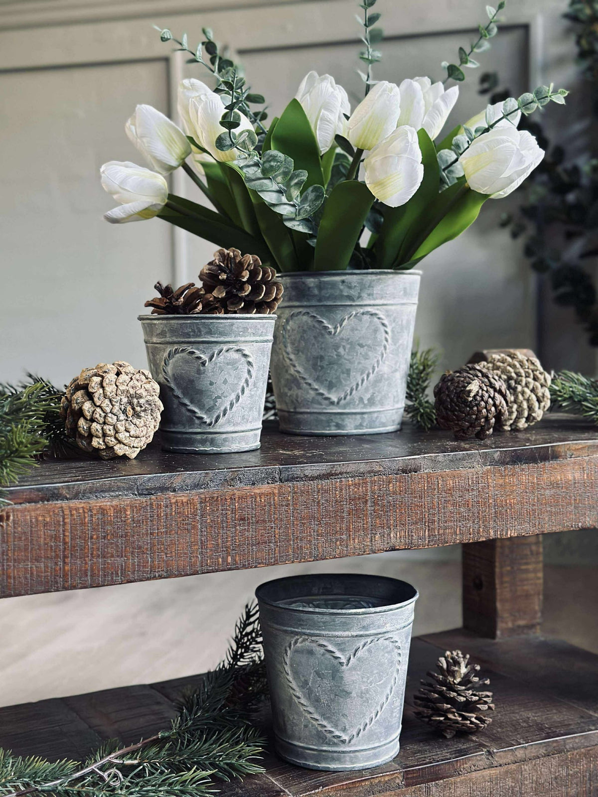 Bloempotcover met harten Zink - 3 st.