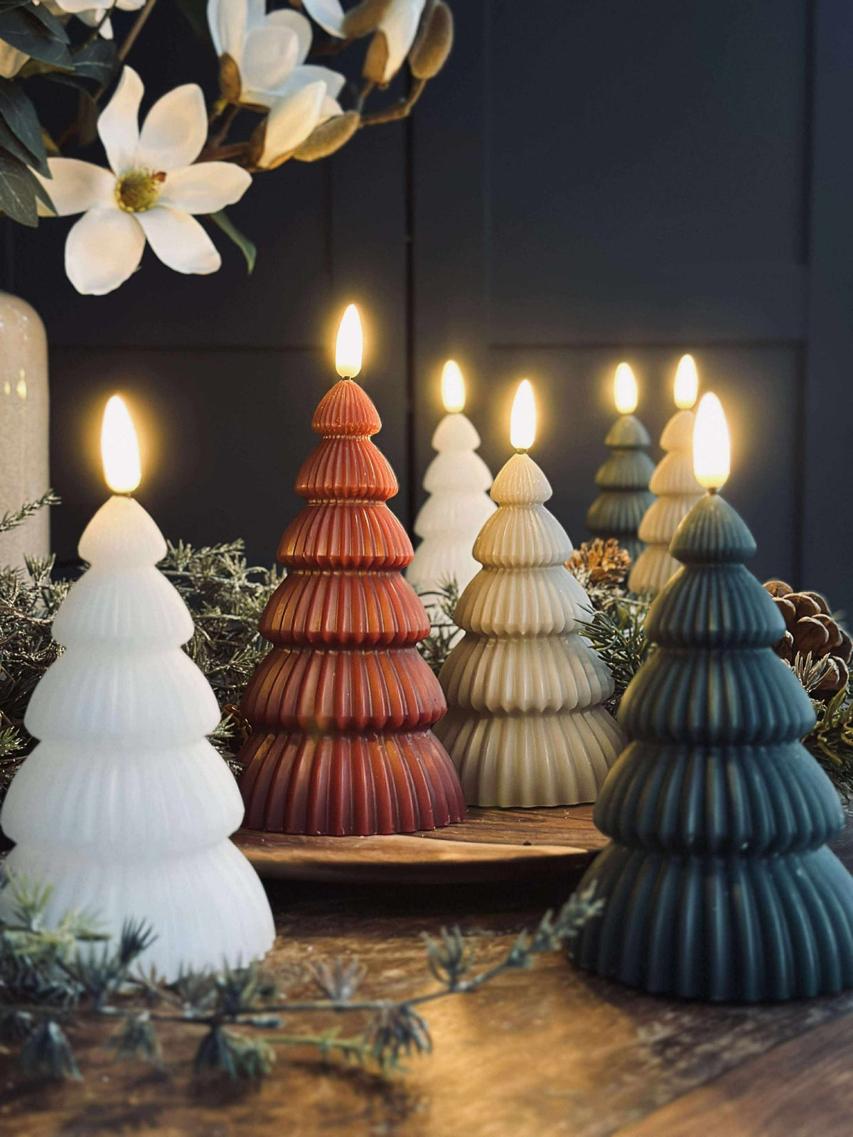 Kerstboom met led licht - Set van 2 stuks. Rood