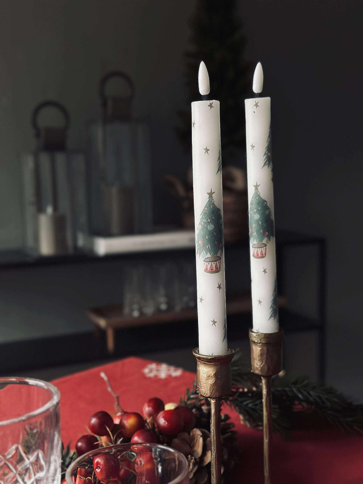 LED Dinerkaarsen 2 st - Kerstmotief