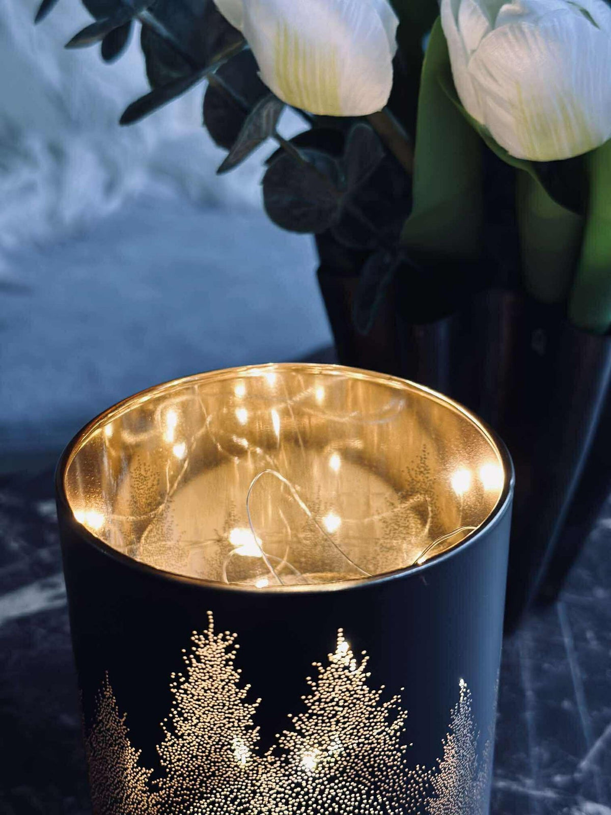 Lantaarn met led licht - Black / gold