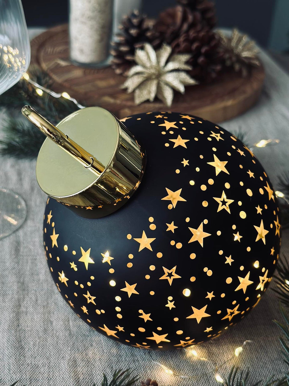 Kerstbal met led licht - Black
