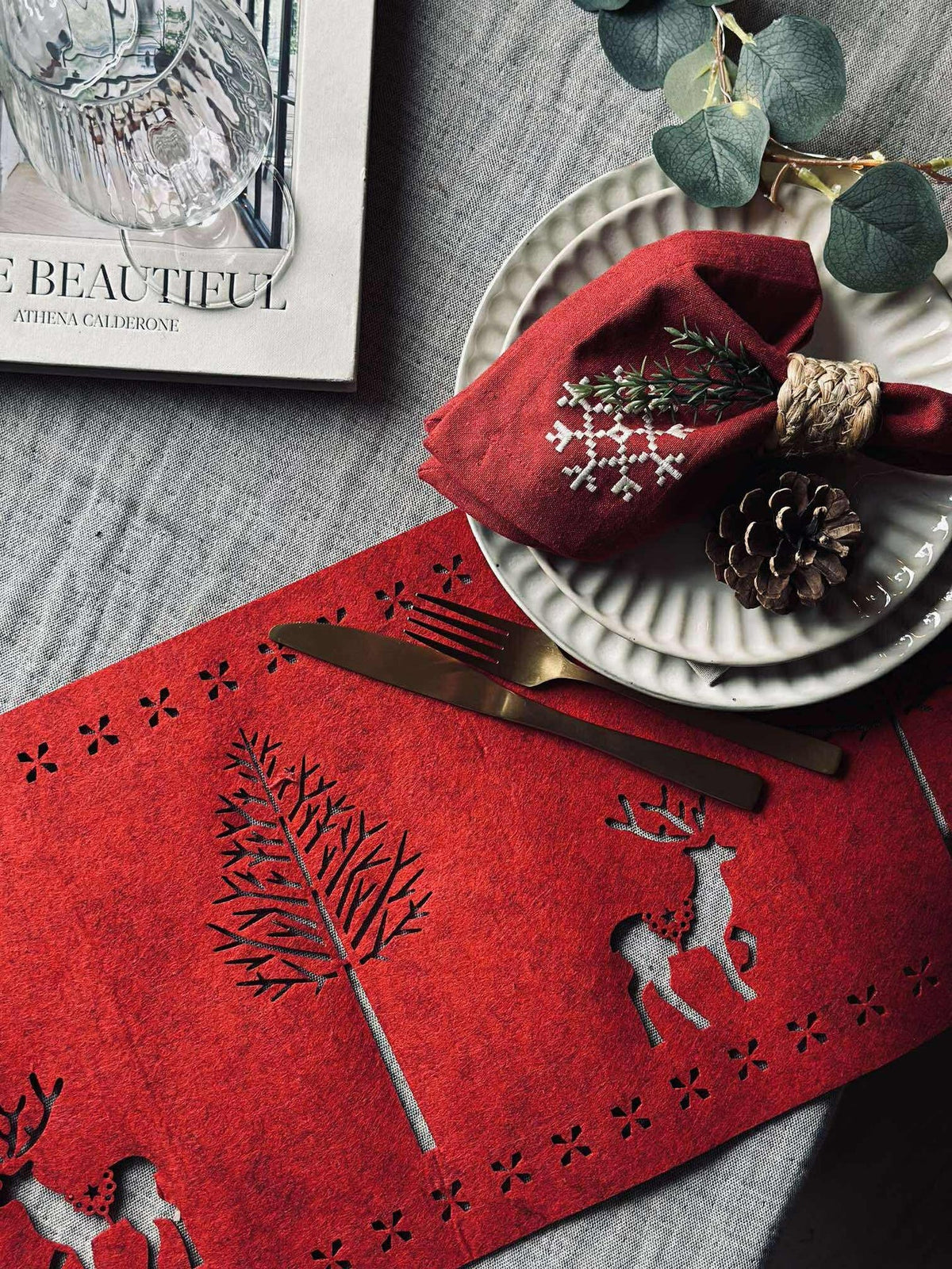 Tafelloper Kerst - 30x120 cm - Rood vilt