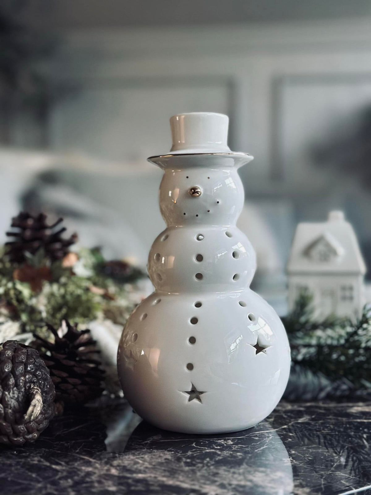 Sneeuwpop met led licht - Porselein