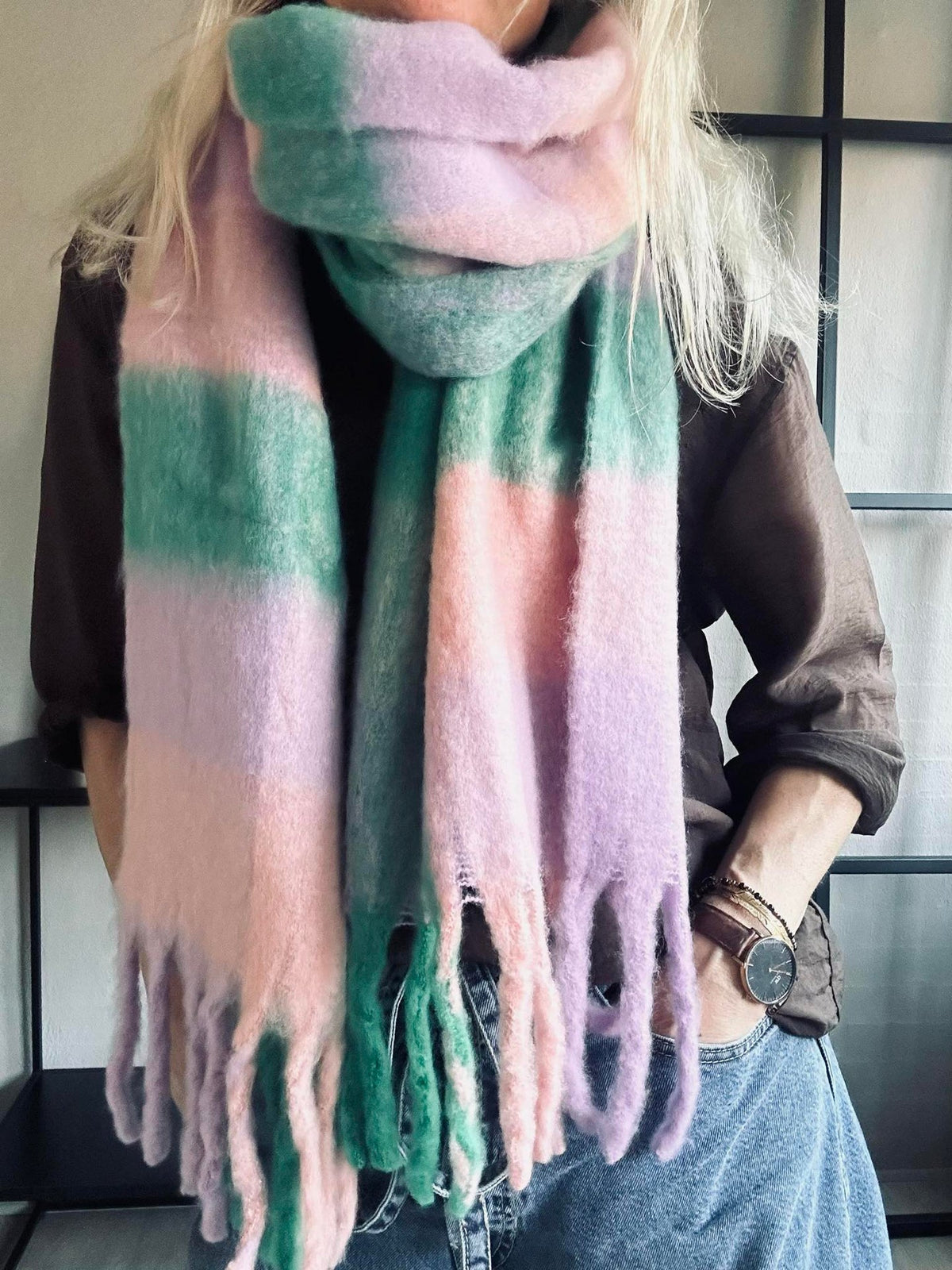 Sjaal Ninna - Roze / green