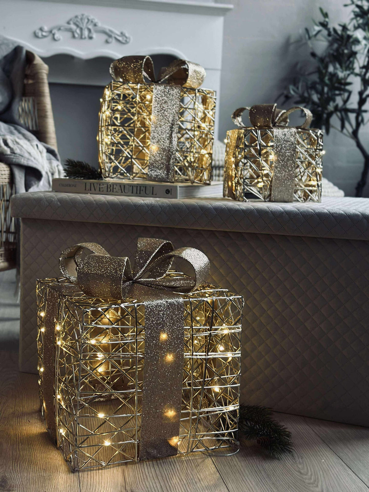 Kerstcadeaus met led licht - 3 stuks
