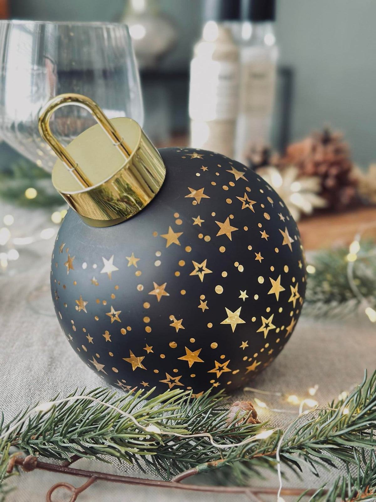 Kerstbal met led licht - Black