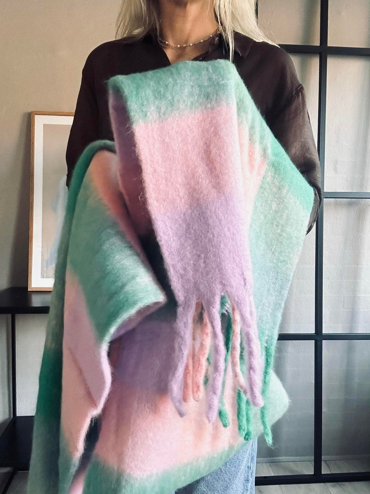 Sjaal Ninna - Roze / green