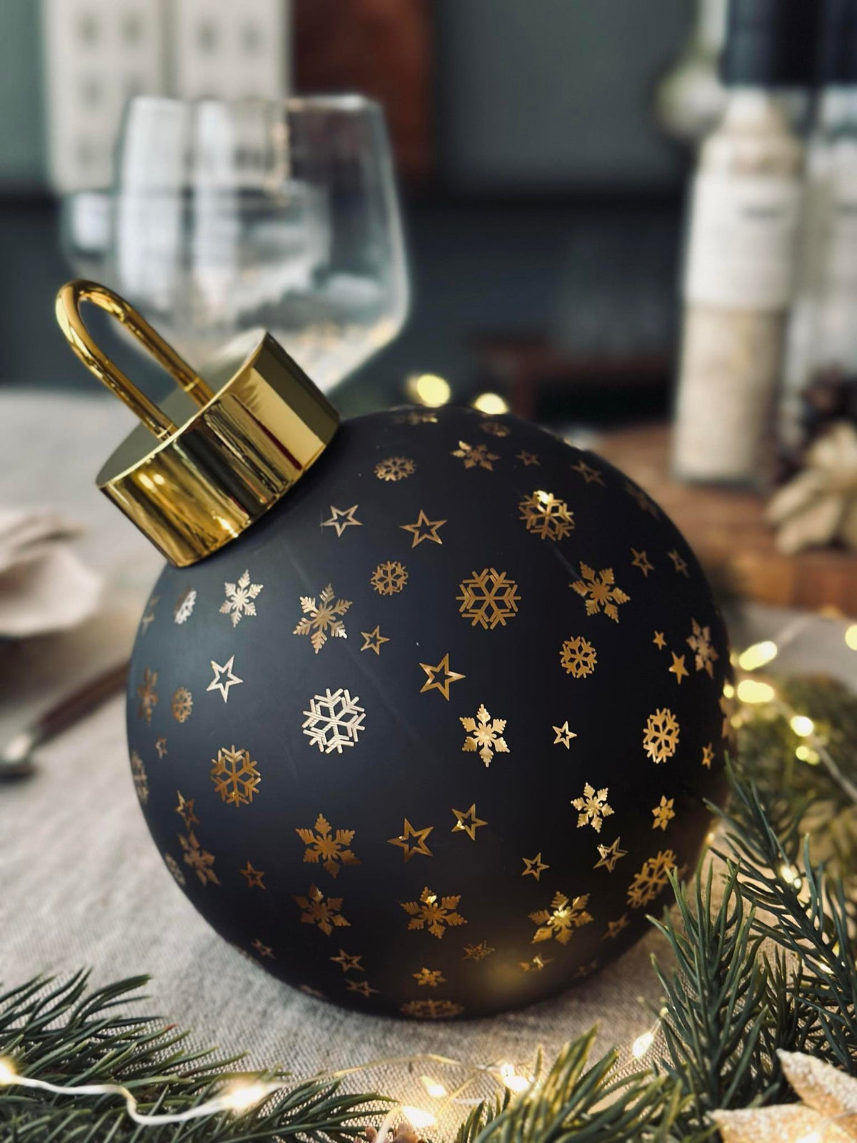 Kerstbal met led licht - Black