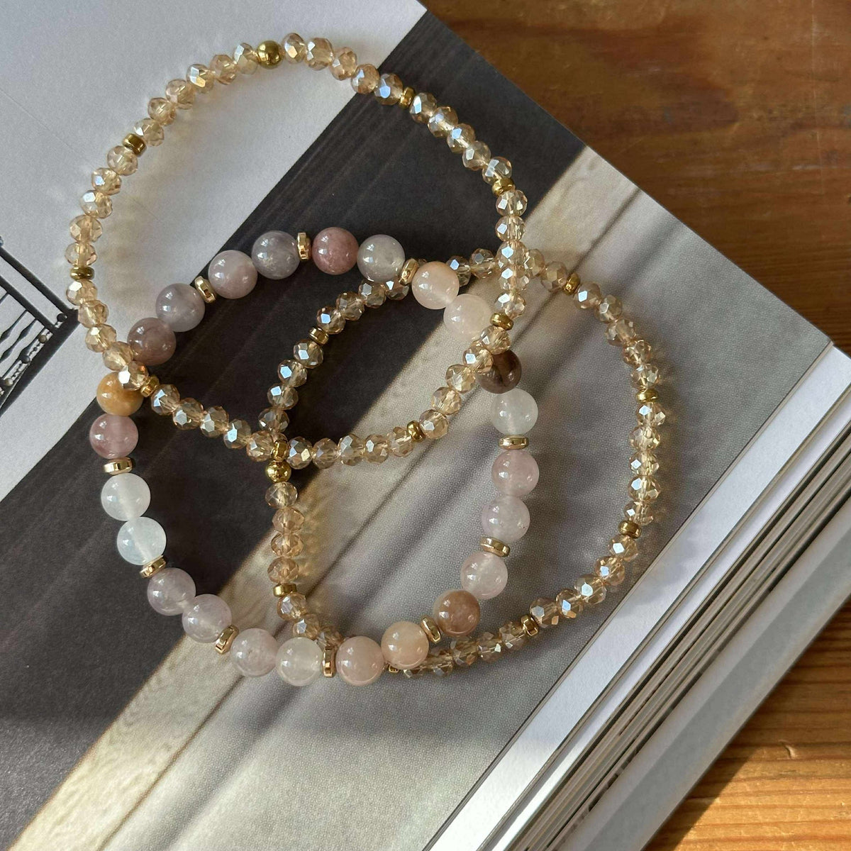 Armbanden Luna Blush Mix / Naturel – Set van 3
