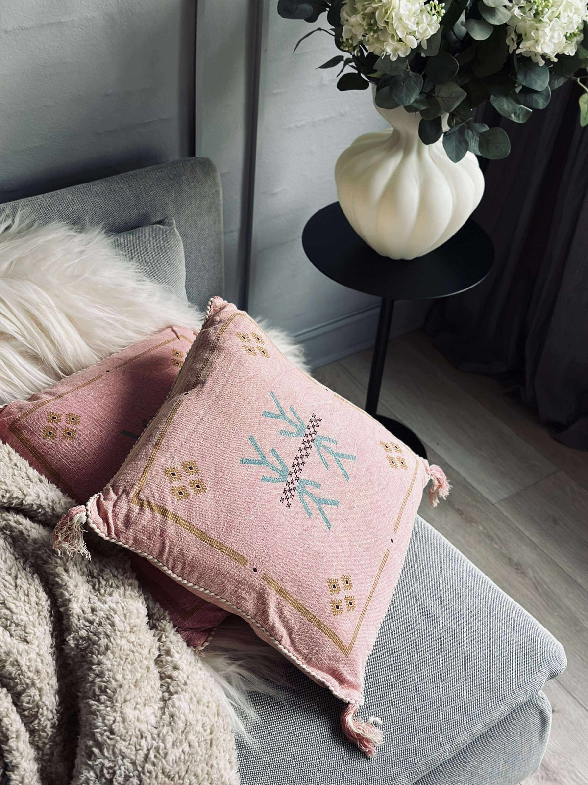 Kussen met vulling - Soft pink boho - Set van 2 st.