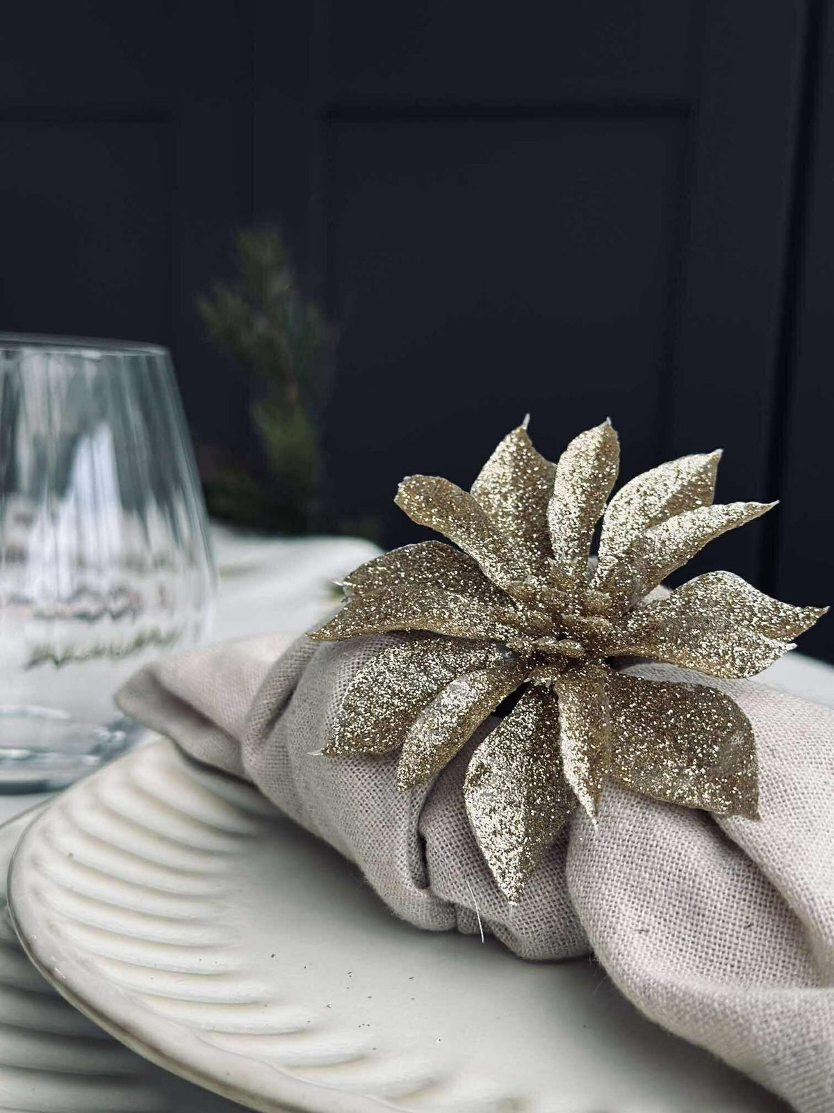 Deco bloemen met glitters - 4 stuks