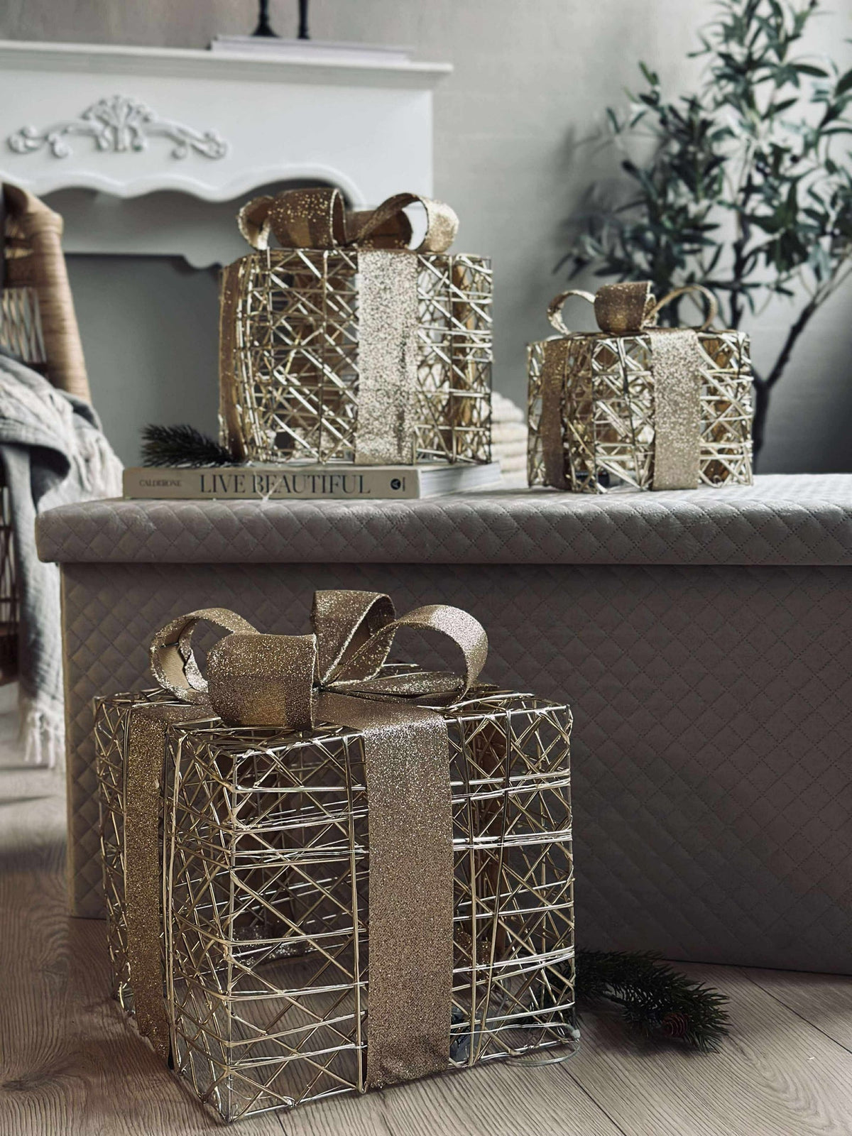 Kerstcadeaus met led licht - 3 stuks