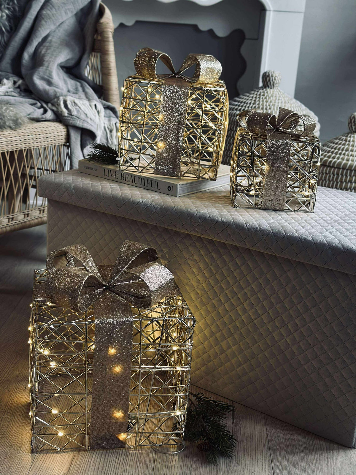 Kerstcadeaus met led licht - 3 stuks