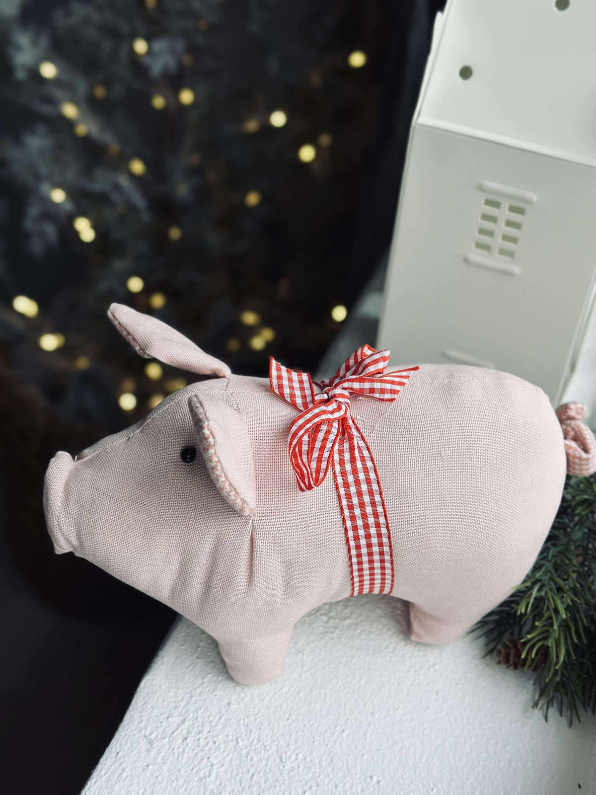Kerstvarken met strik - Roze