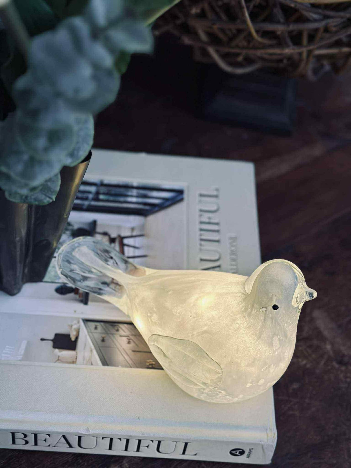 LED Vogel in mondgeblazen glas - Wit