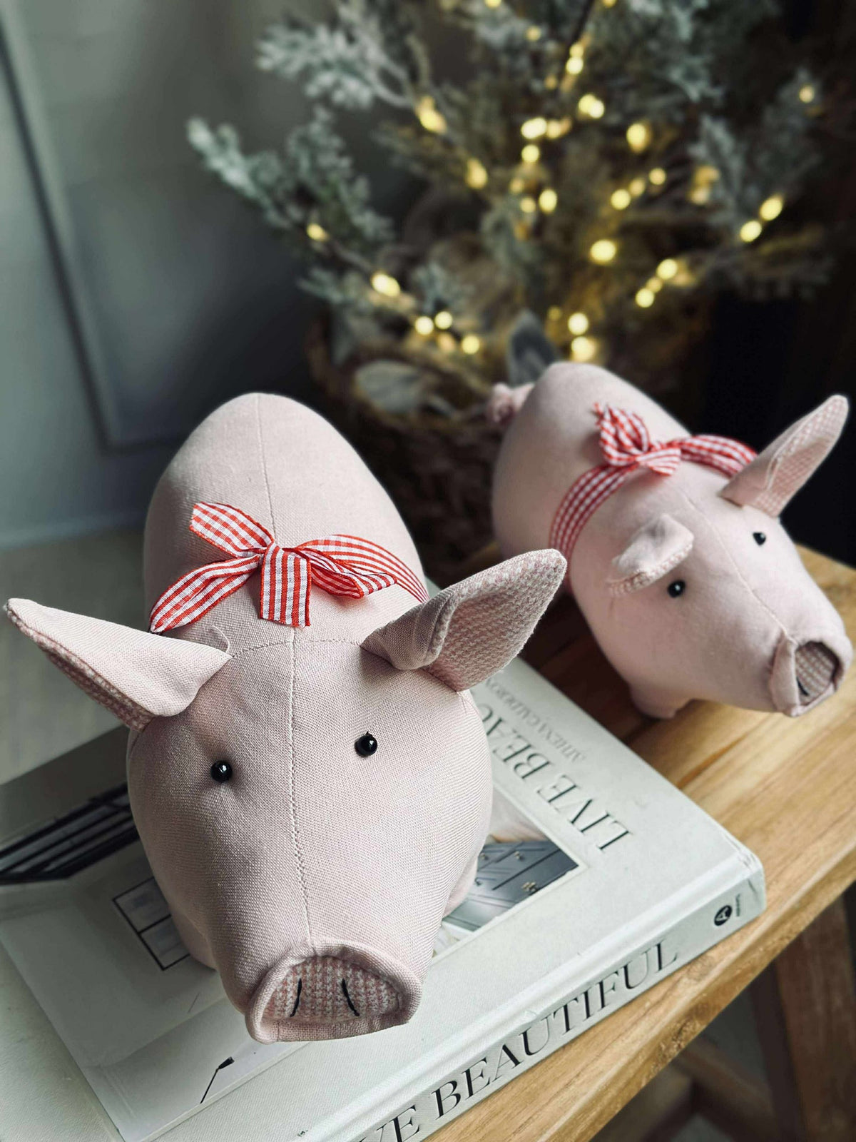 Kerstvarken met strik - Roze