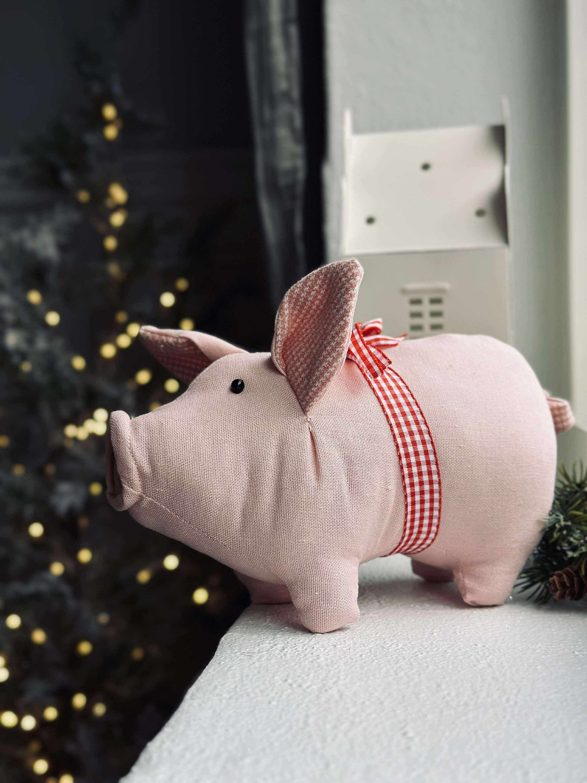 Kerstvarken met strik - Roze
