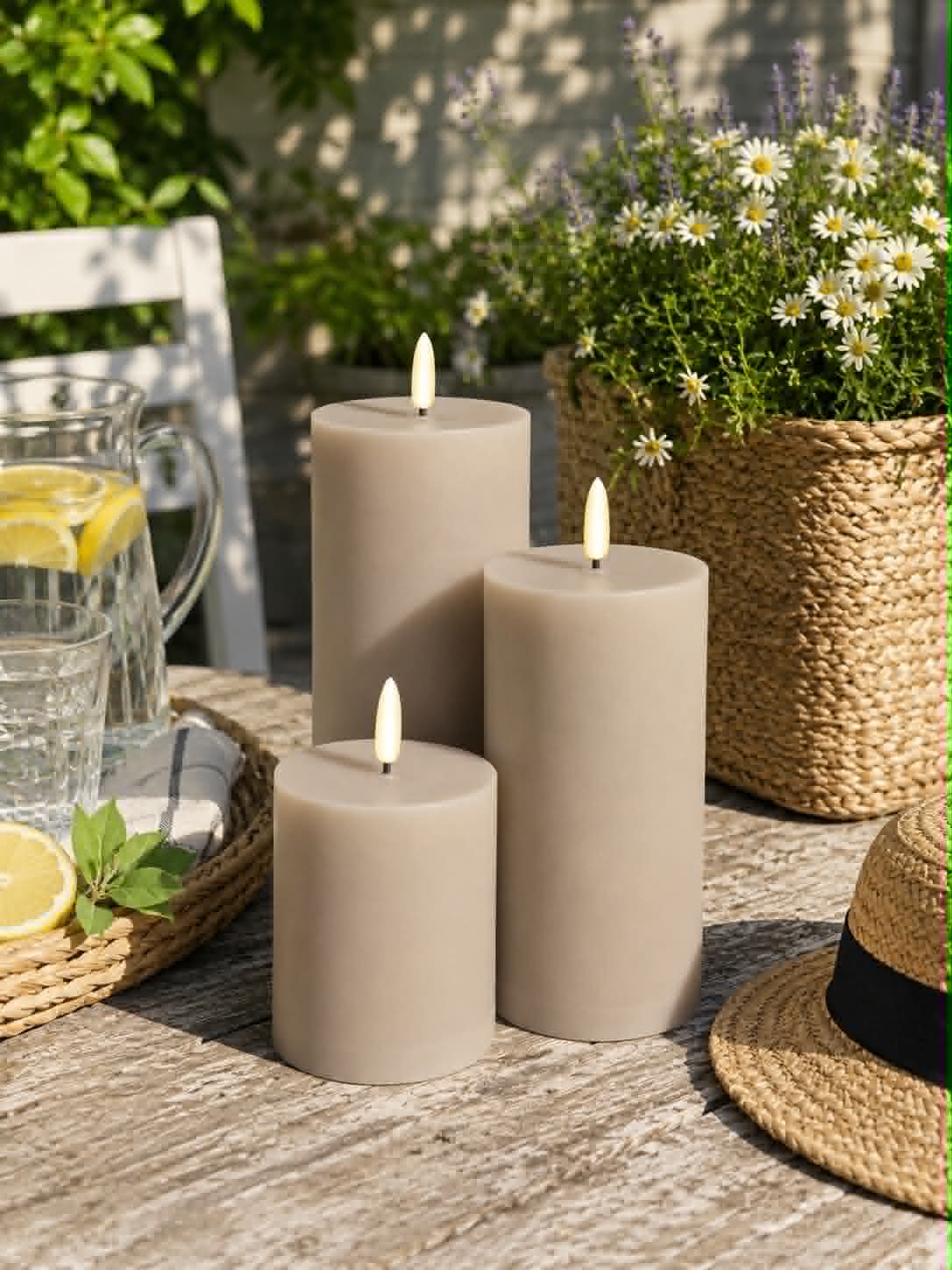LED buitenblokkaarsen set van 3 stuks – Zand