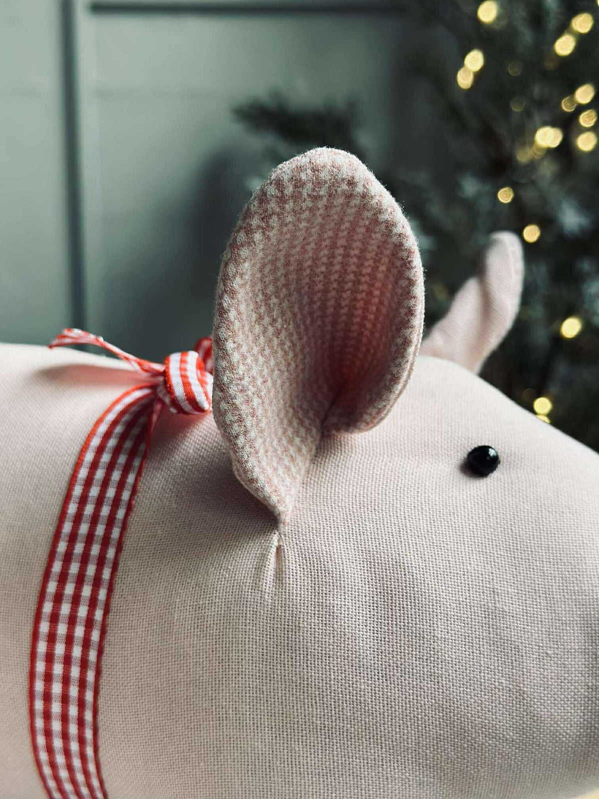 Kerstvarken met strik - Roze