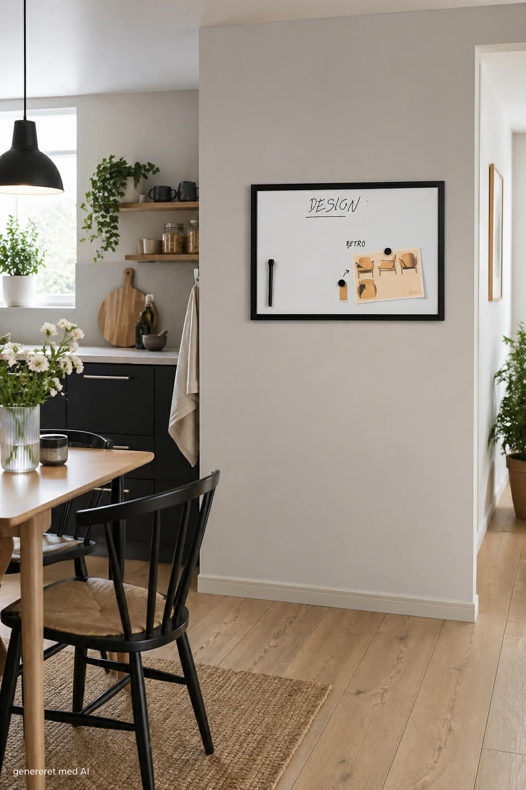 Magnetisch whiteboard, zwarte lijst, 40 x 60 cm