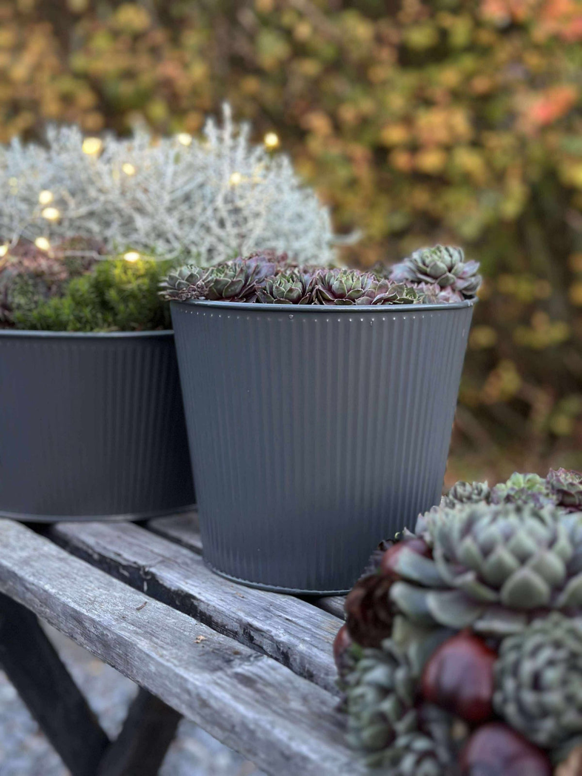 Cachepot met groeven - Grijs