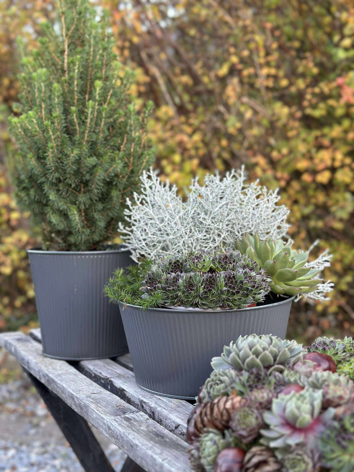 Ronde plantenpot met groeven - Grijs