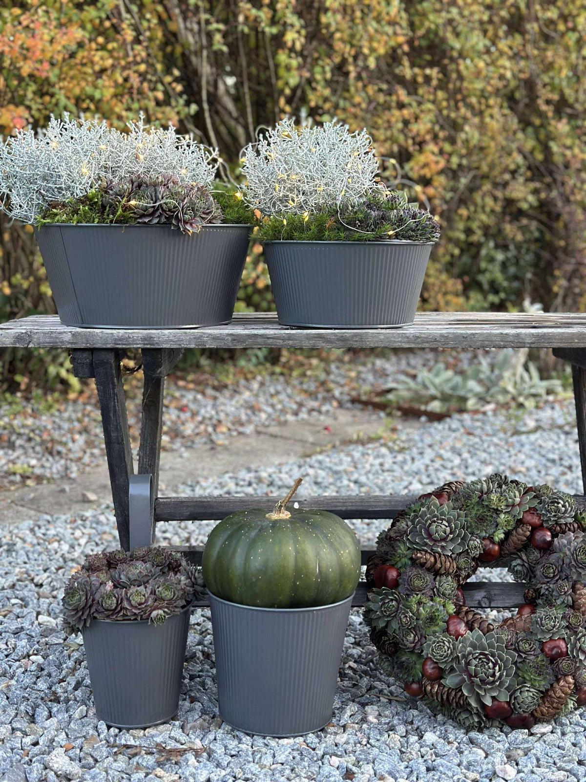 Ronde plantenpot met groeven - Grijs