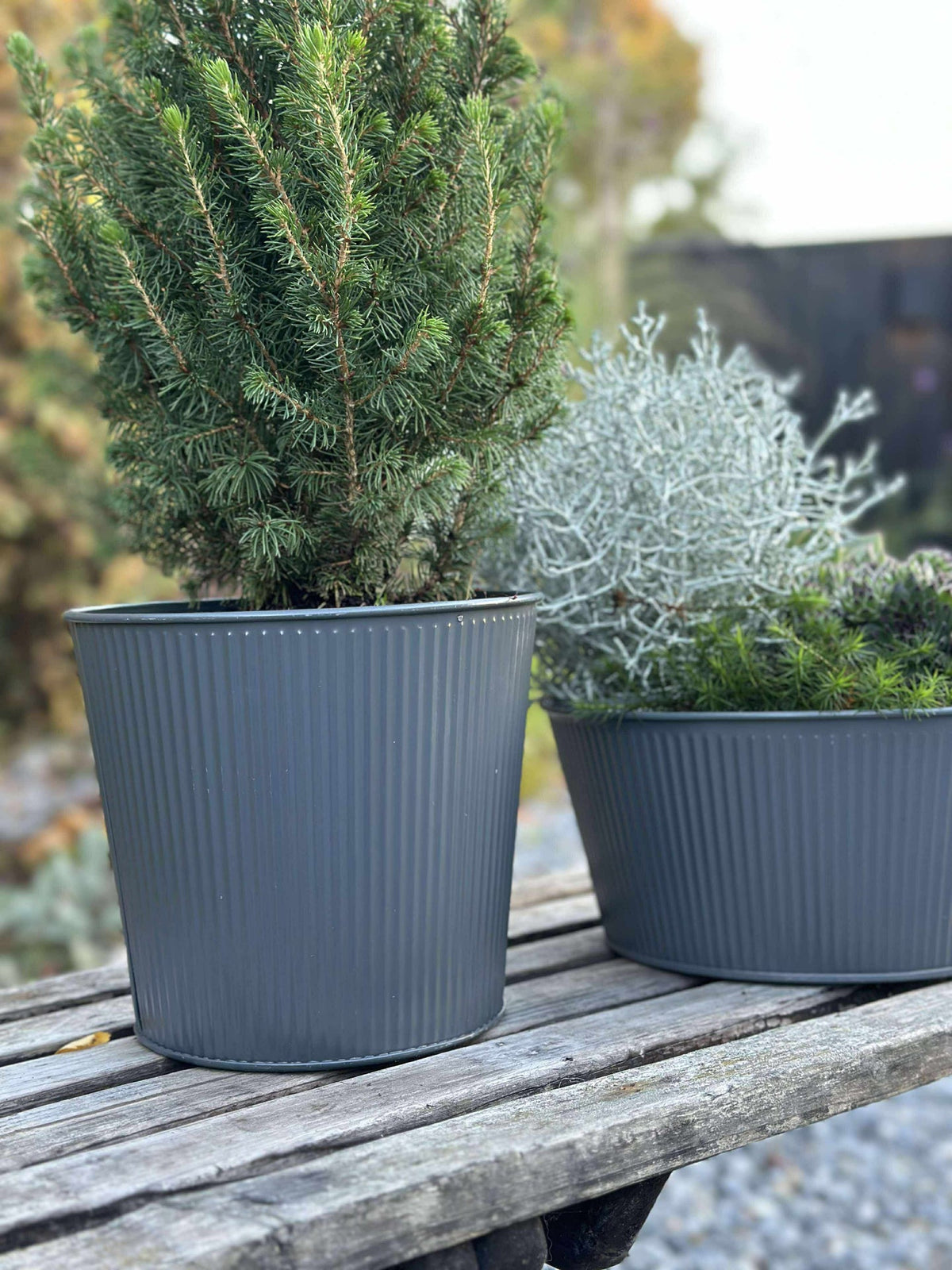 Cachepot met groeven - Grijs