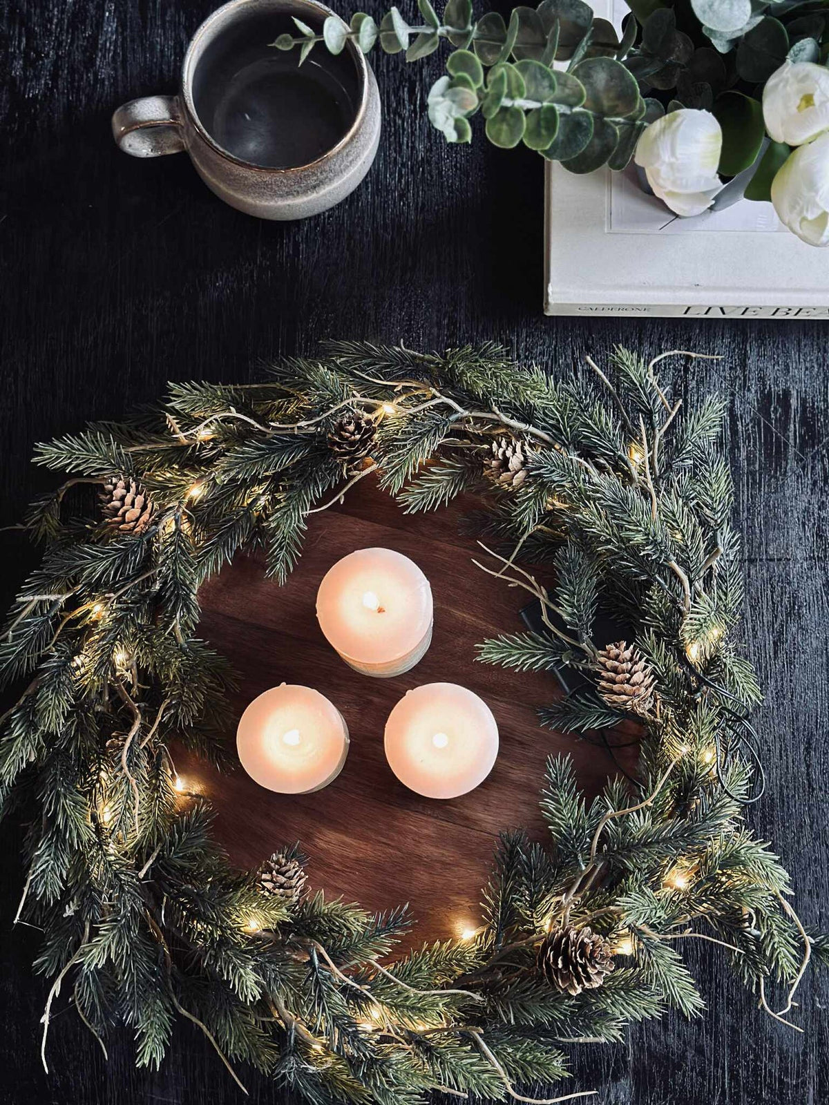 Kerstkrans met licht - Zonder sneeuw