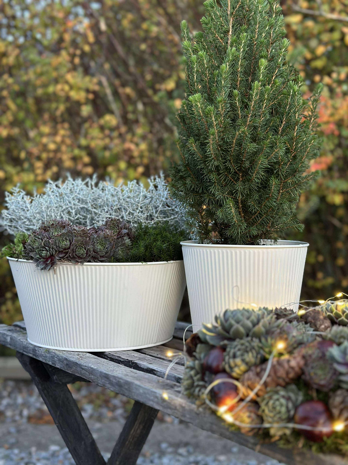 Bloempot met ribbels - Wit