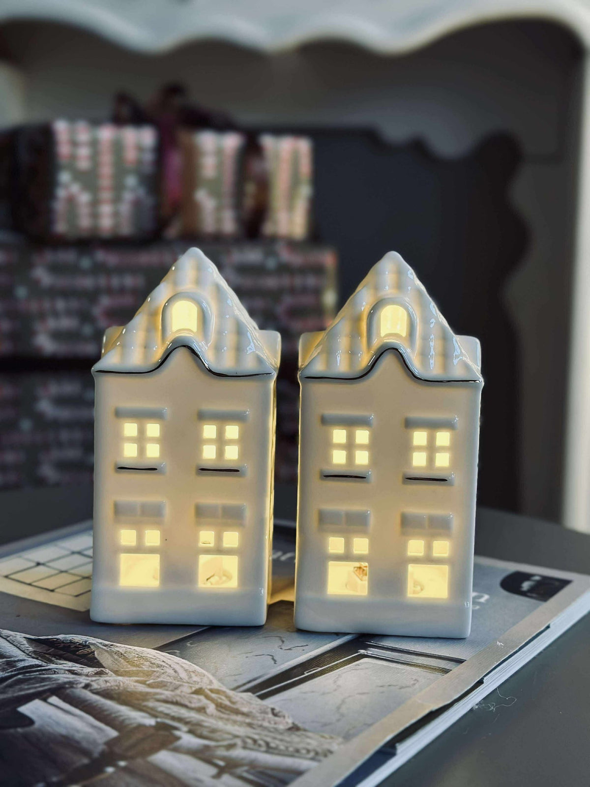 Lichthuisje met led - Porselein
