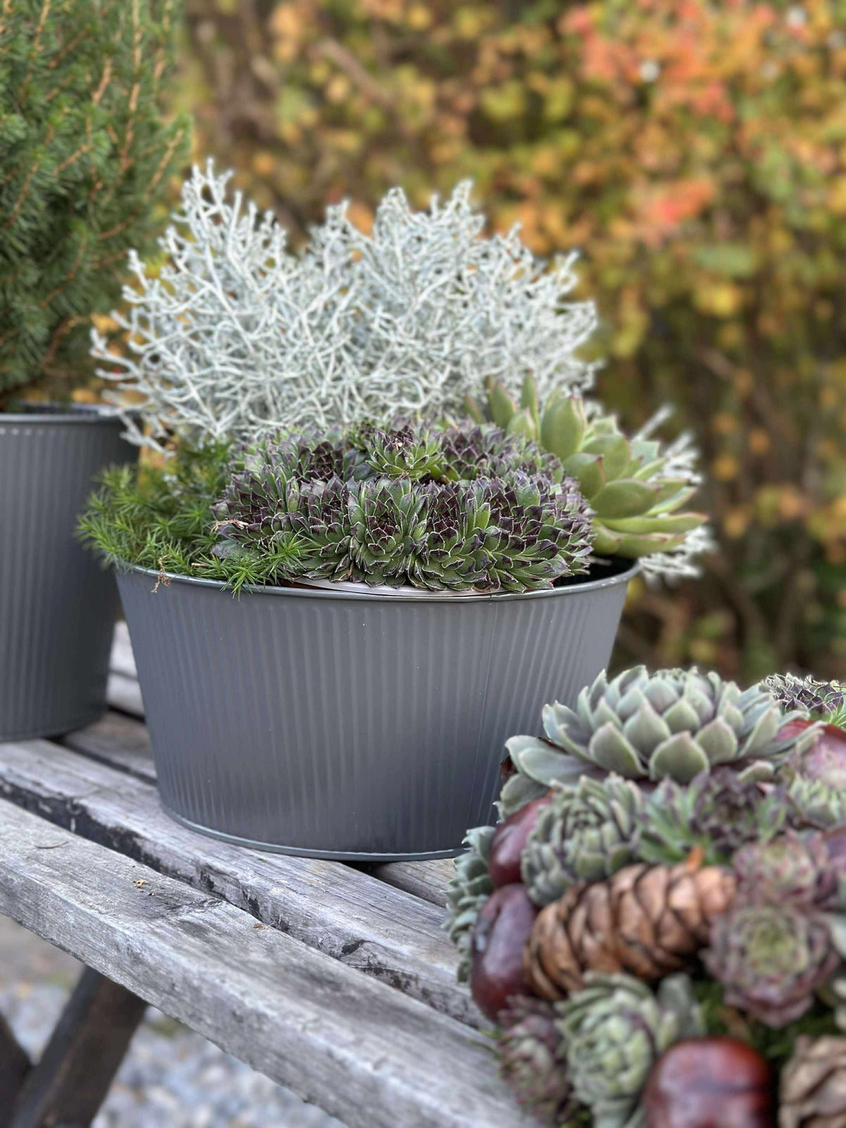 Ronde plantenpot met groeven - Grijs