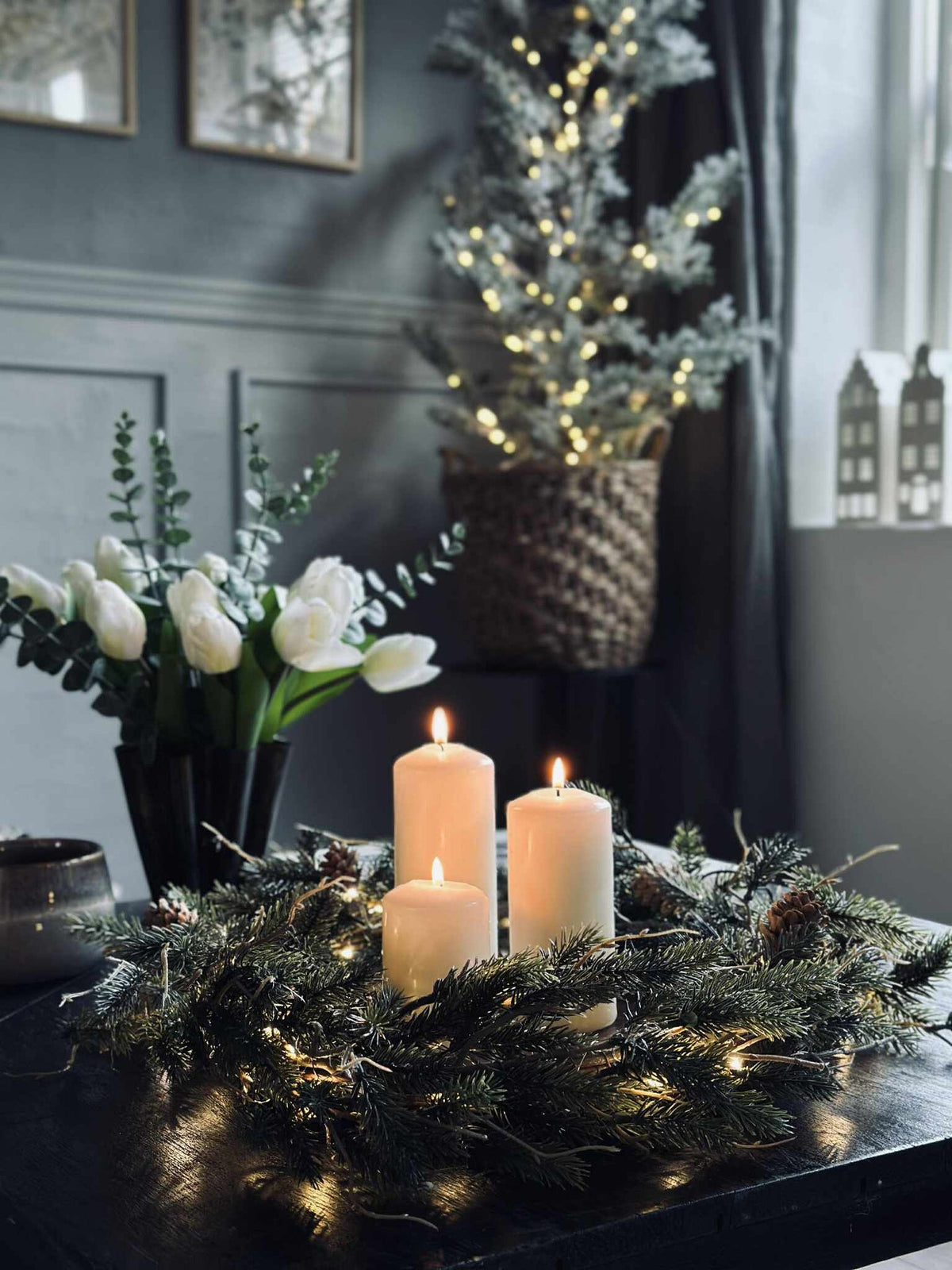 Kerstkrans met licht - Zonder sneeuw
