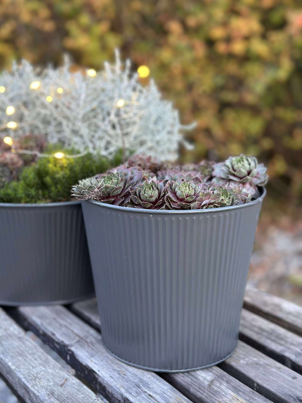 Cachepot met groeven - Grijs