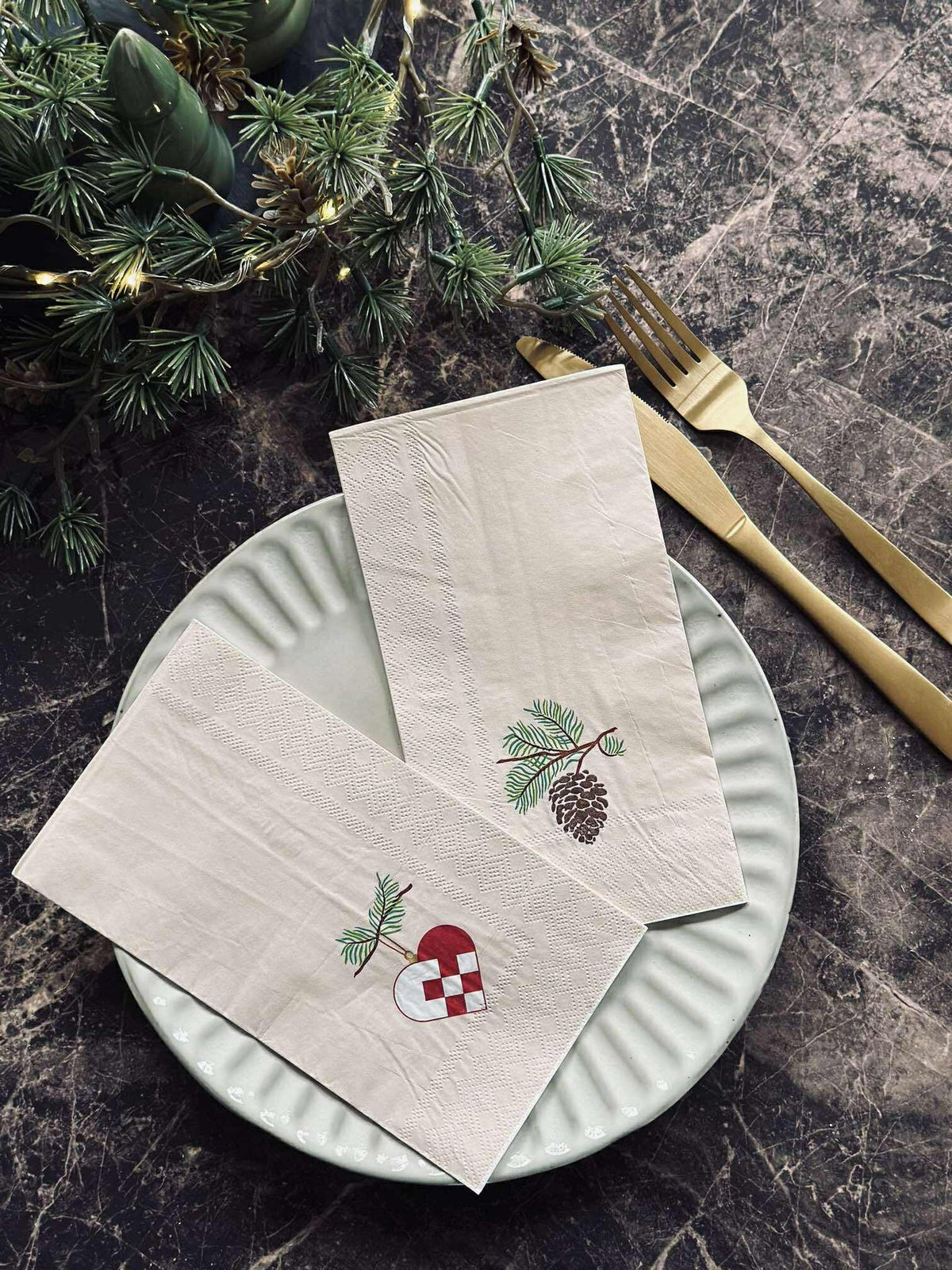Servetten Kerst - 20 stuks Hart / dennenappel