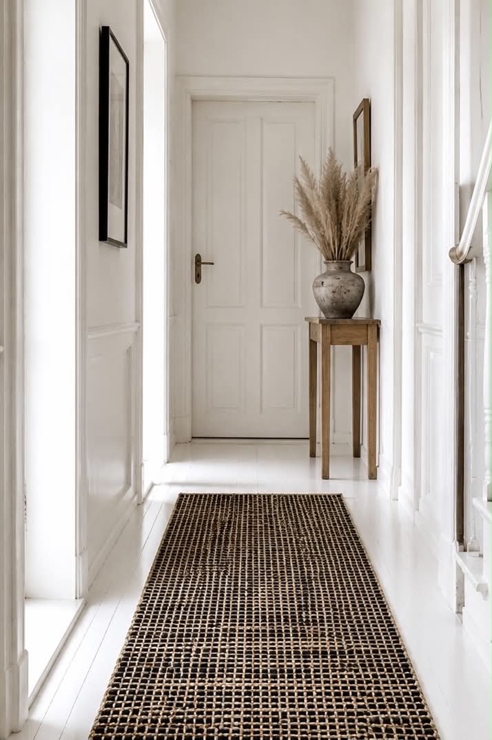 Vloerkleed van leer en jute - Zwart 140x200 cm