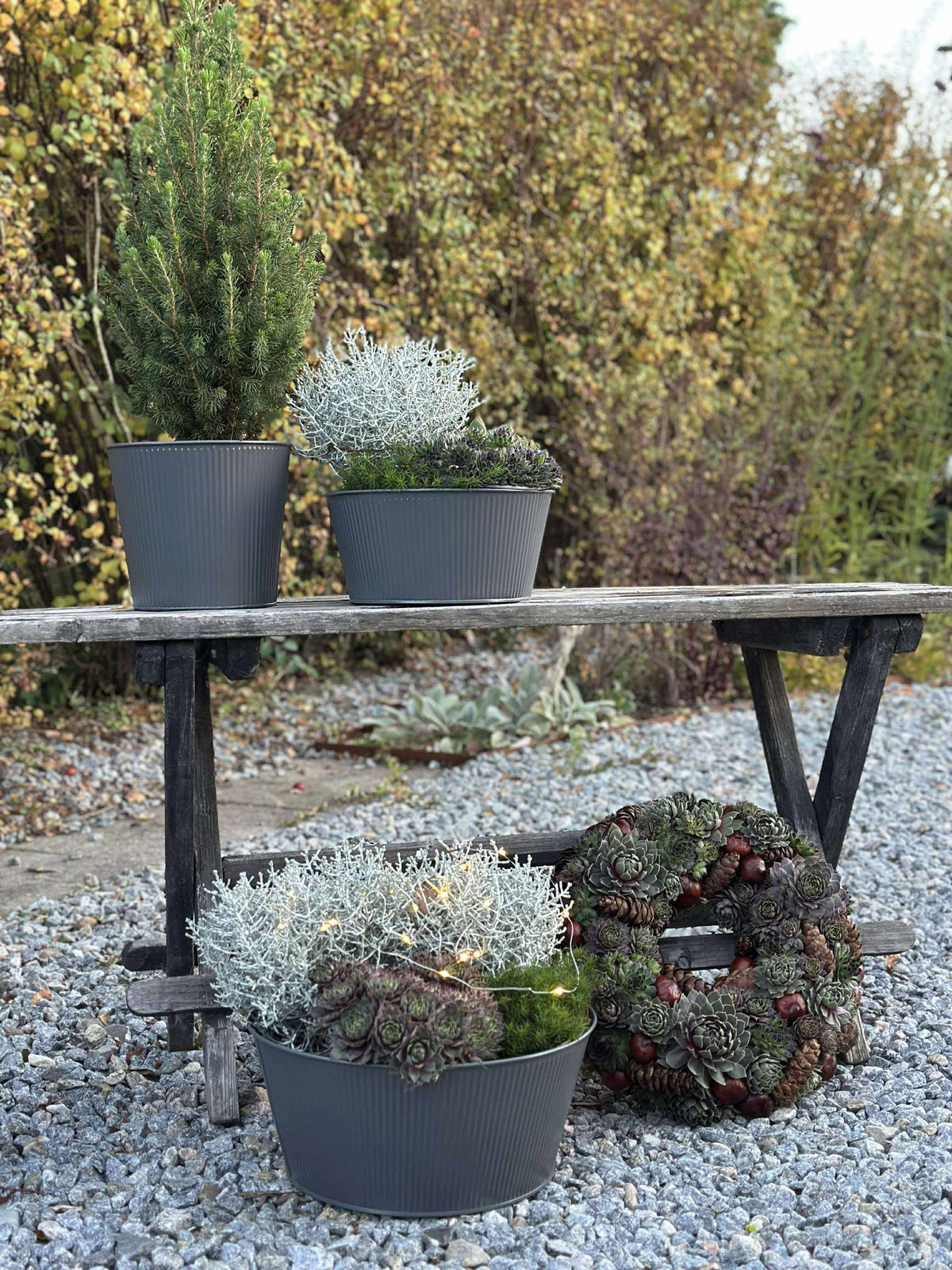 Cachepot met groeven - Grijs