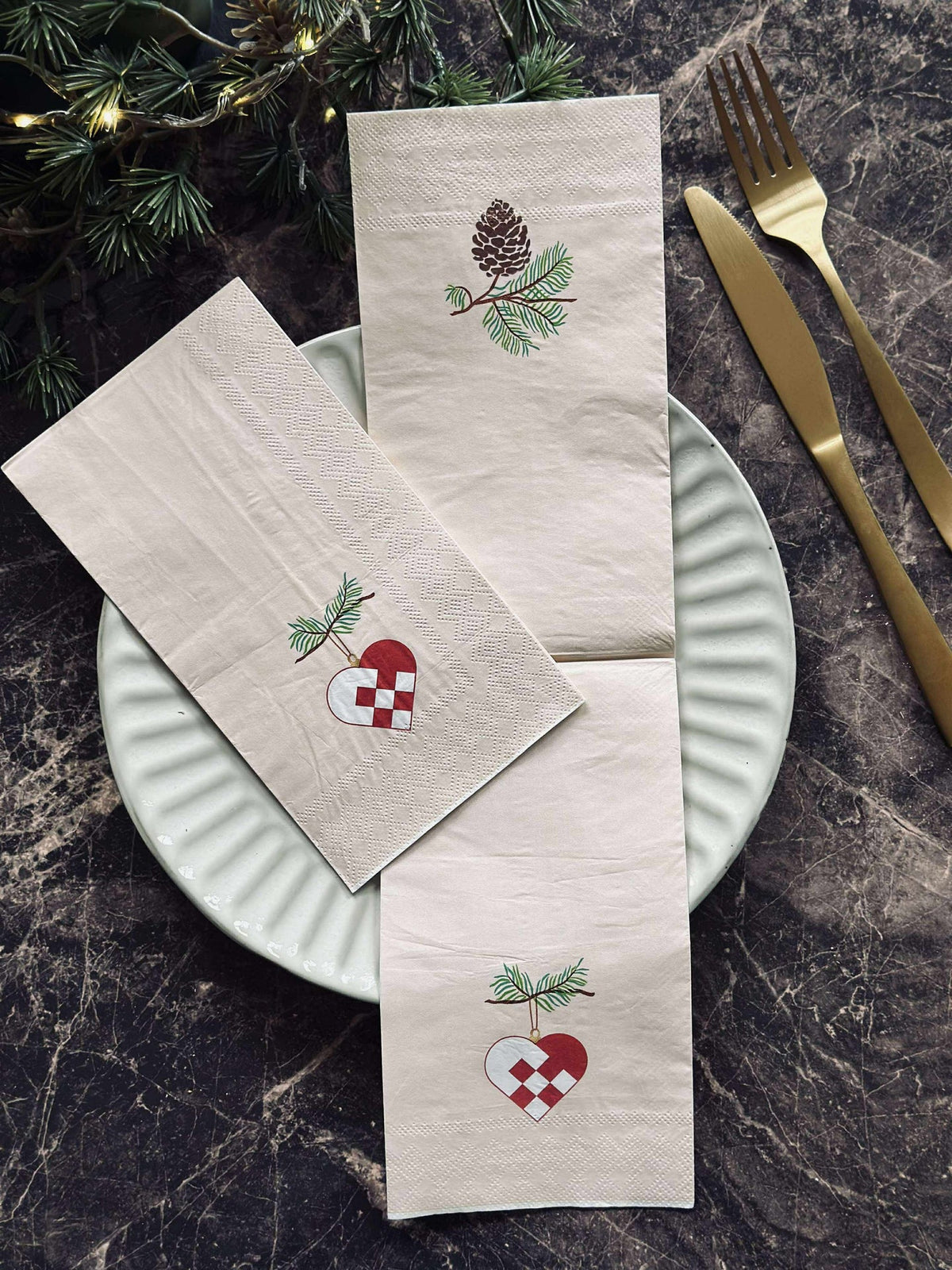 Servetten Kerst - 20 stuks Hart / dennenappel