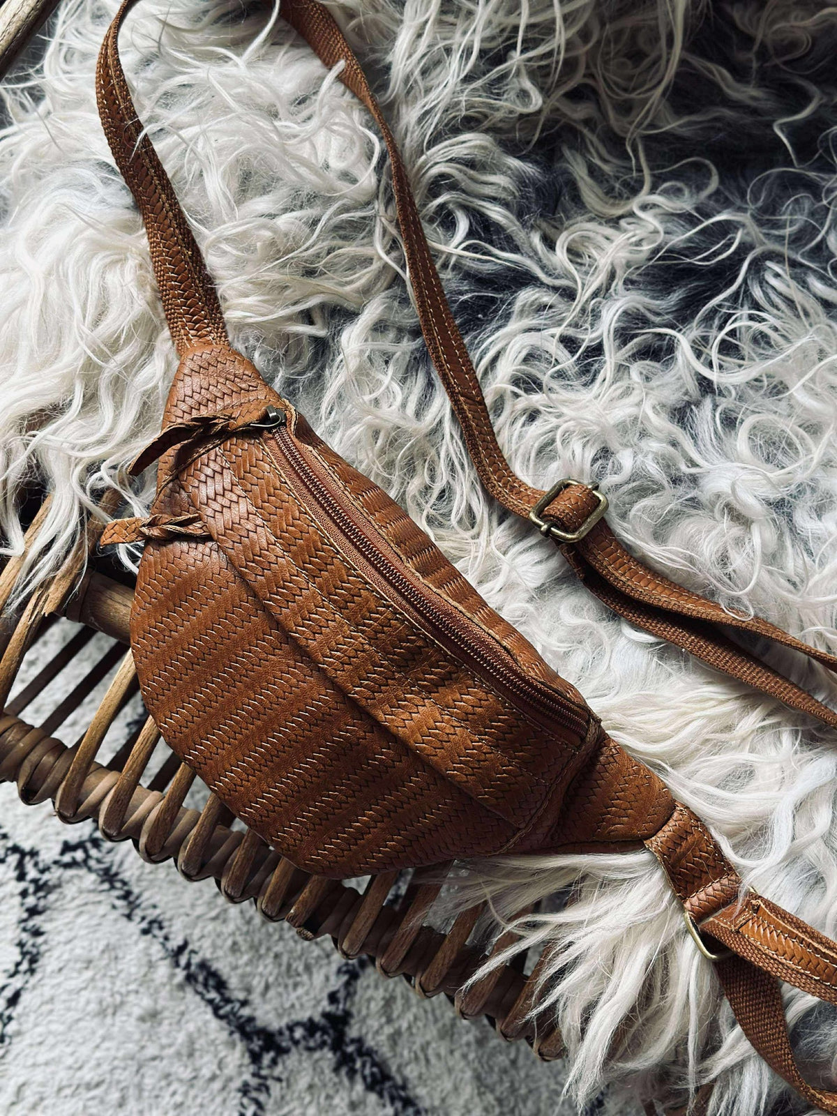 Bumbag Tasha - Cognac vlechtwerk
