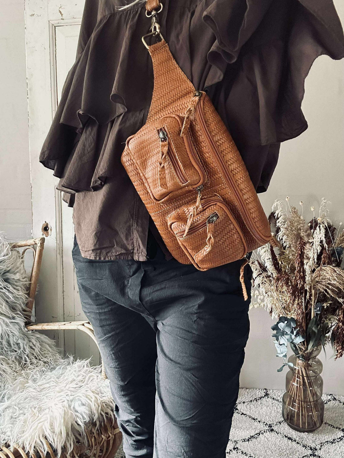 Bumbag Kaya - Cognac vlecht