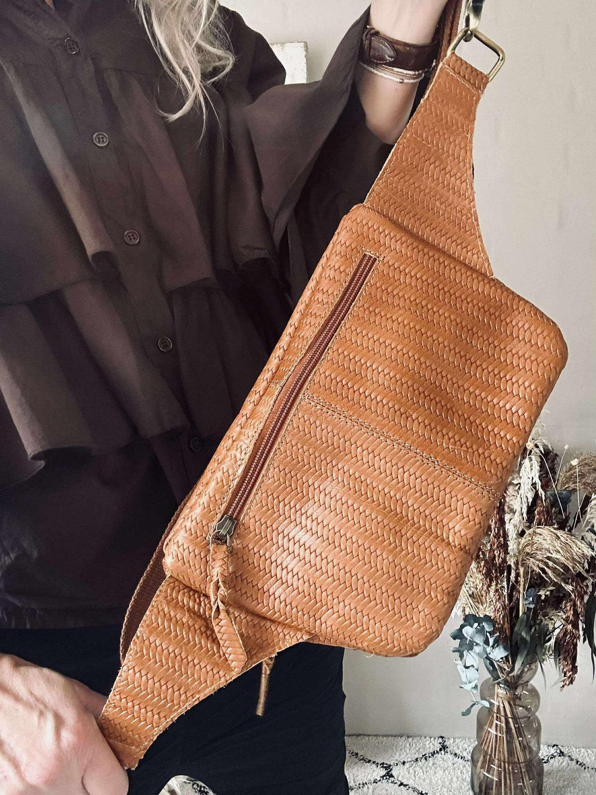Bumbag Kaya - Cognac vlecht