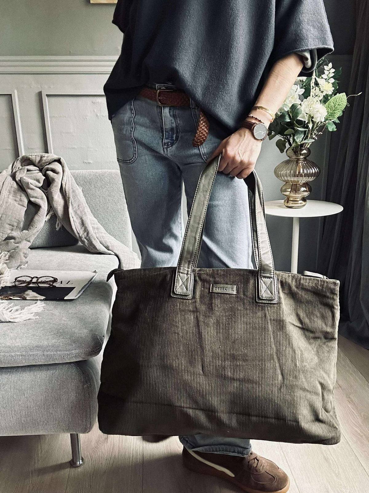 Shopper fluweel - Army