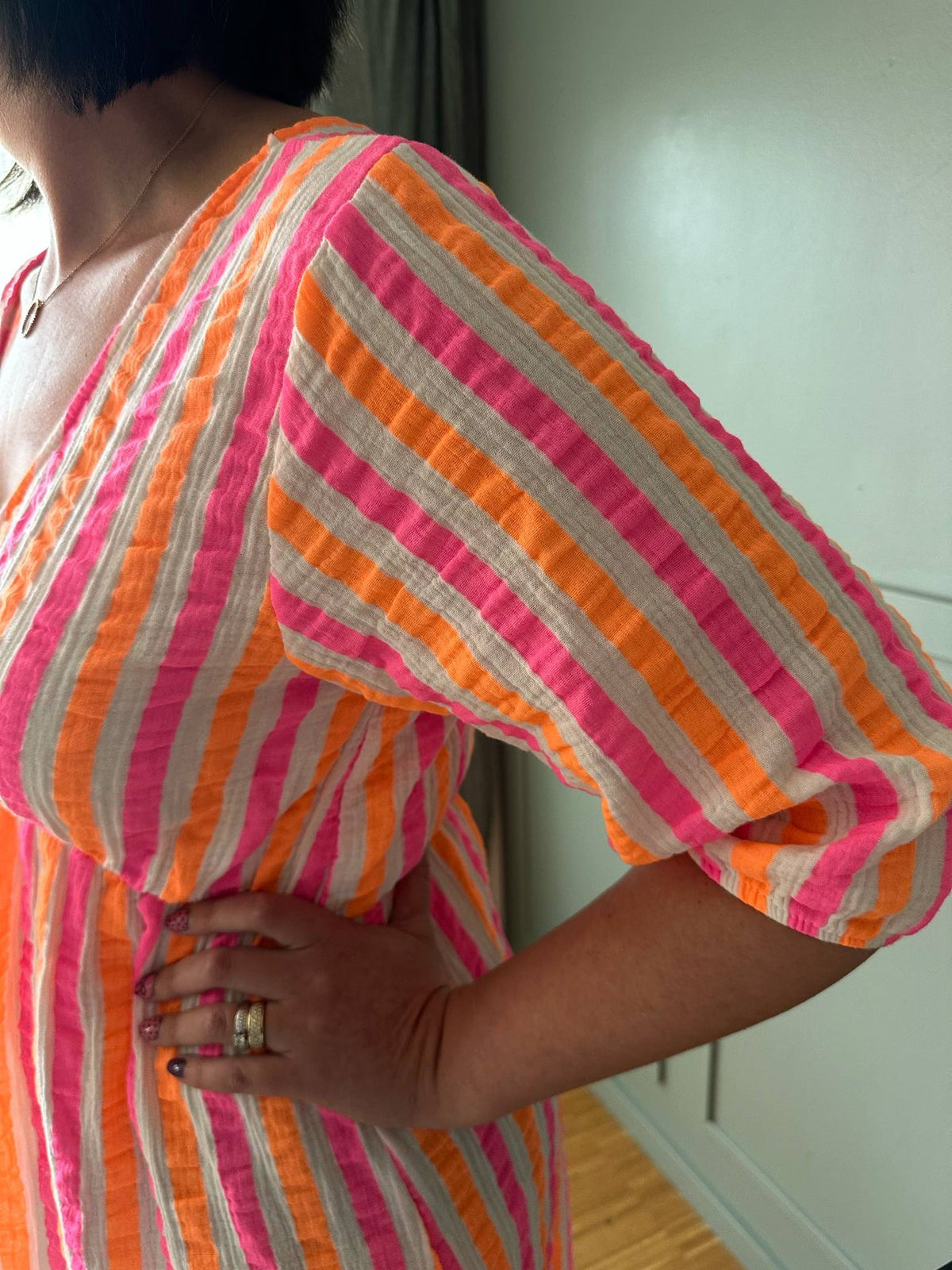 Jurk Andrea - Stripe Fuxia/Orange